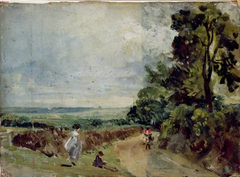 A Country Road with Trees and Figures